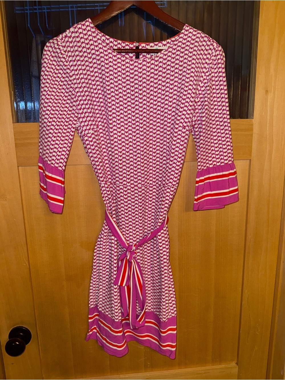 Boden Pink Andrea Belted Dress Fluted Sleeves Sz 8R